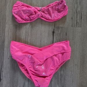 Retro Hot Pink Strapless Bikini